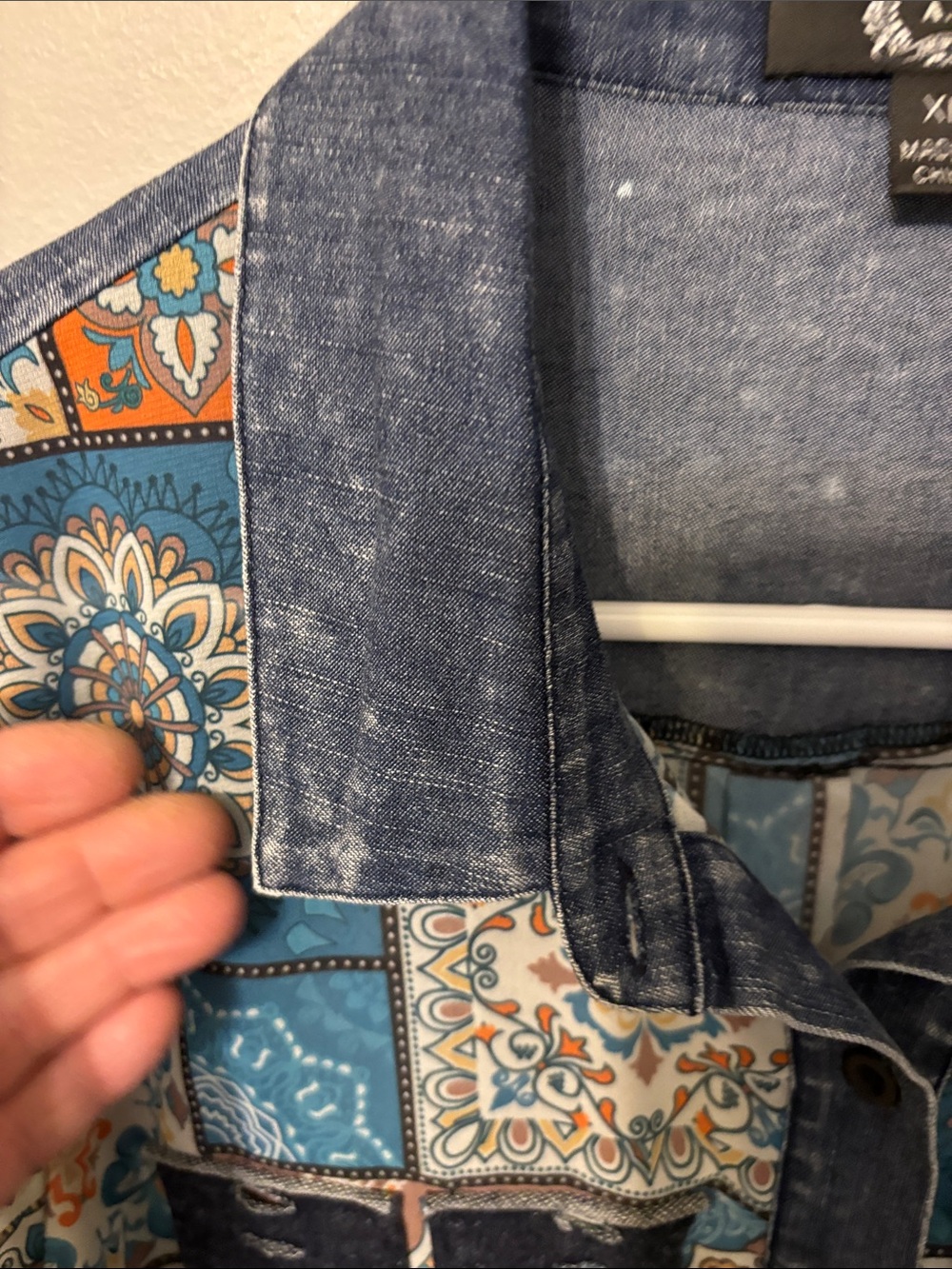A.Z.IBoho Patchwork Button-Front Shirt - Blue & Orange - Picture 3 of 12